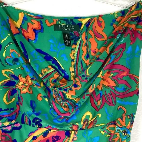 Lauren Ralph Lauren Dress Womens 4 Paisley Ruched Colorful Maxilmalism Beach - Picture 5 of 9